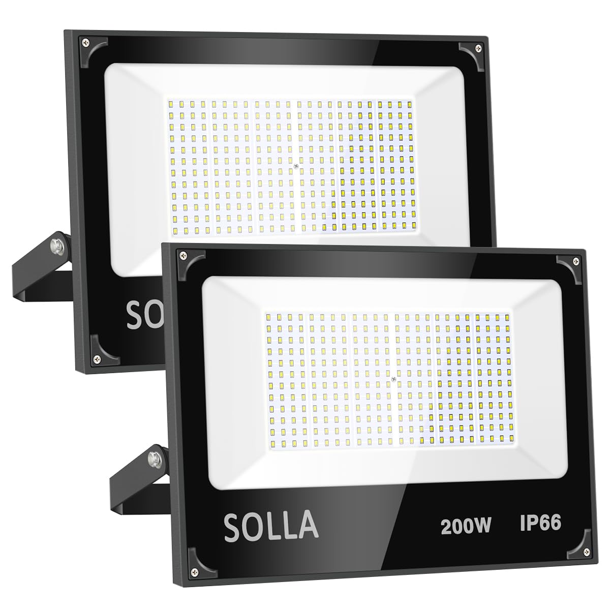 SOLLA 2 Pack 200W LED Flood Lights - 20000LM 6000K Daylight White Waterproof Outdoor Security Lights for Yard, Garden, Garage, Rooftop - Perfect for Landscape Lighting, Building Facades & Parking Lot Illumination