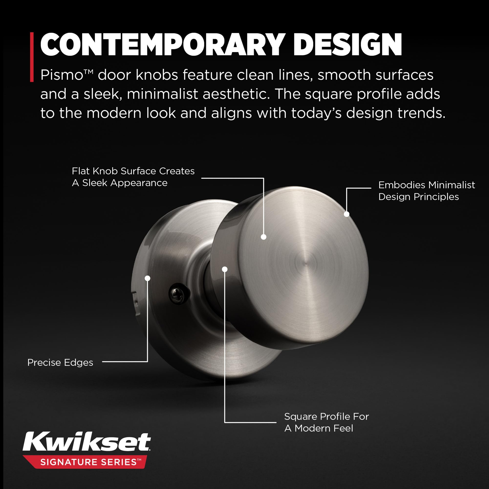 Kwikset Pismo Dummy Door Knob - Single Sided Non-Turning Interior Handle for Closets, French Doors & Pantry - Satin Nickel Finish with Microban Antimicrobial Protection - Perfect for Bedrooms, Bathrooms & Storage Areas