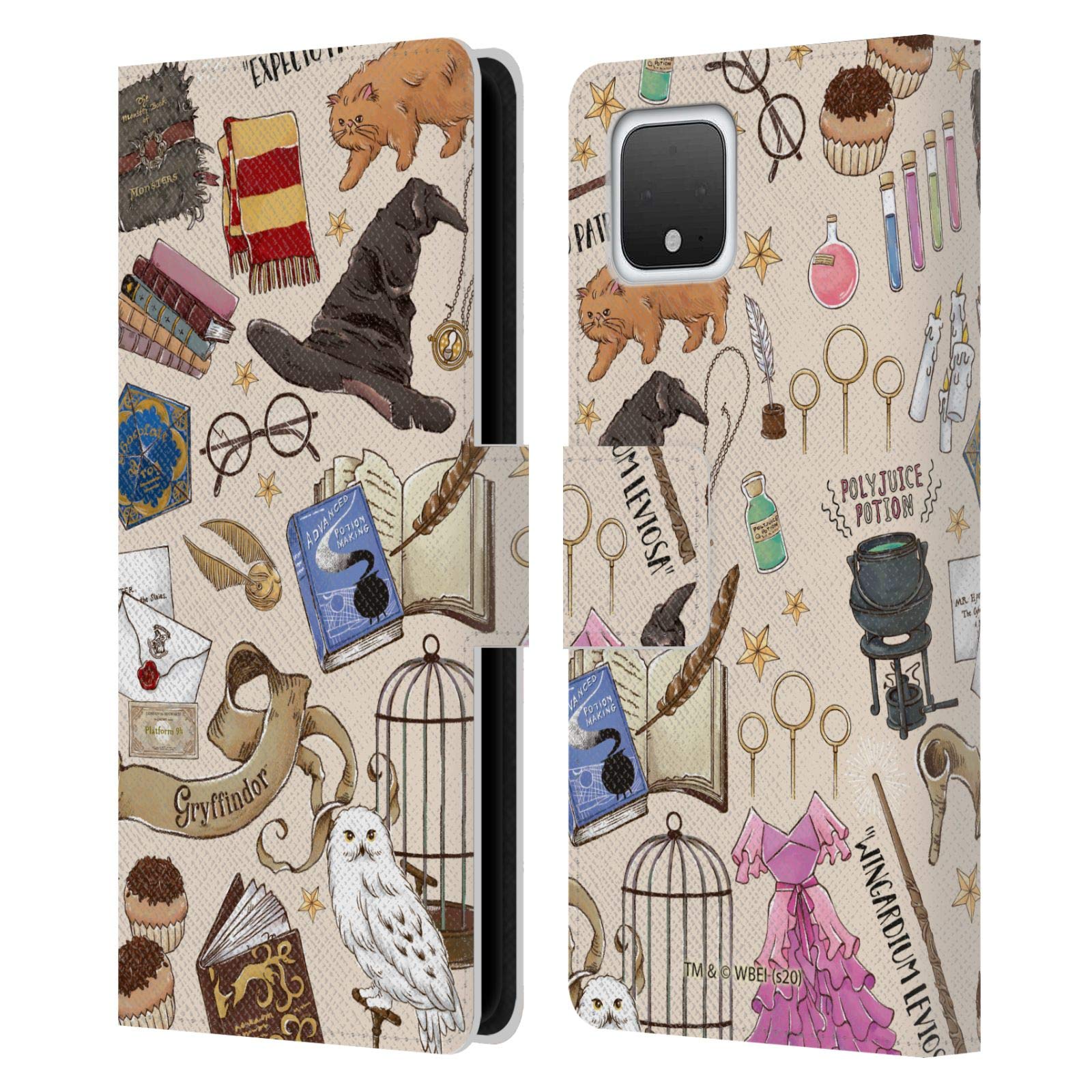 Harry Potter Hogwarts Deathly Hallows Leather Book Wallet Case for Google Pixel 4 - Officially Licensed Phone Cover by Head Case Designs, Perfect for Fans & Daily Protection