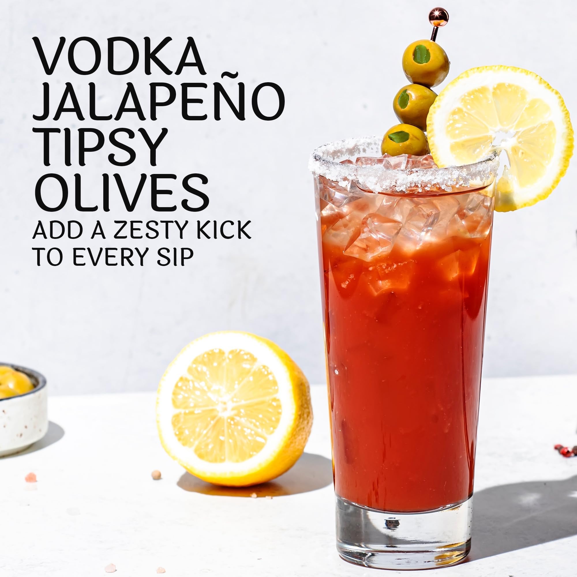 Premium Tipsy Olives - Large Green Olives Stuffed with Jalapeño in Vodka - Perfect for Cocktail Garnish, Bloody Mary, Martini & Charcuterie Boards - Kosher Certified by Sable & Rosenfeld - 5 Oz (Pack of 3) - Great for Parties, Home Bars & Gourmet Gifts