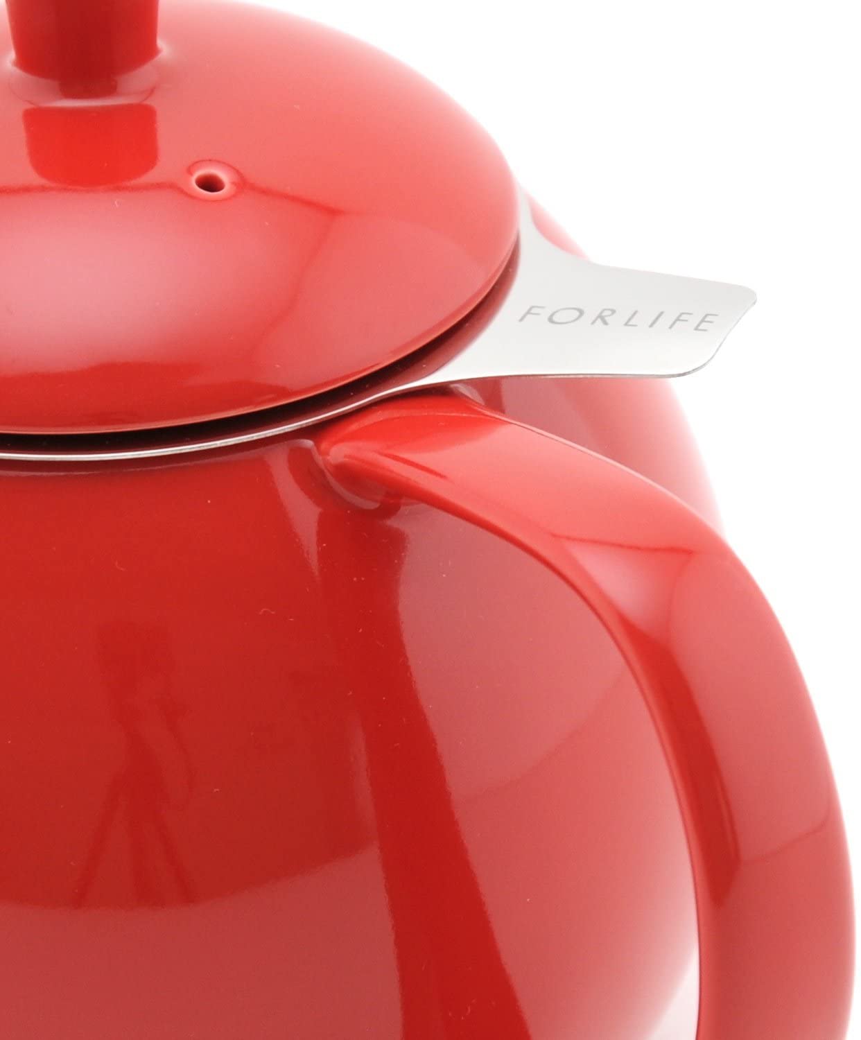 FORLIFE Curve Teapot with Removable Stainless Steel Infuser - 24oz/700ml Ceramic Teapot, Perfect for Loose Leaf Tea, Red - Ideal for Home, Office & Tea Parties