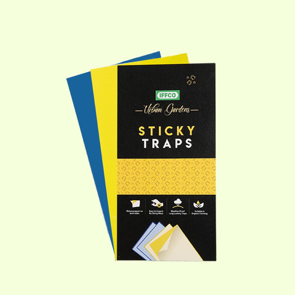 Non-Toxic Yellow & Blue Sticky Traps for Aphids, Whiteflies, Thrips - Pack of 10 | Chemical-Free, Waterproof Insect Catchers for Indoor/Outdoor Plants | IFFCO Urban Gardens