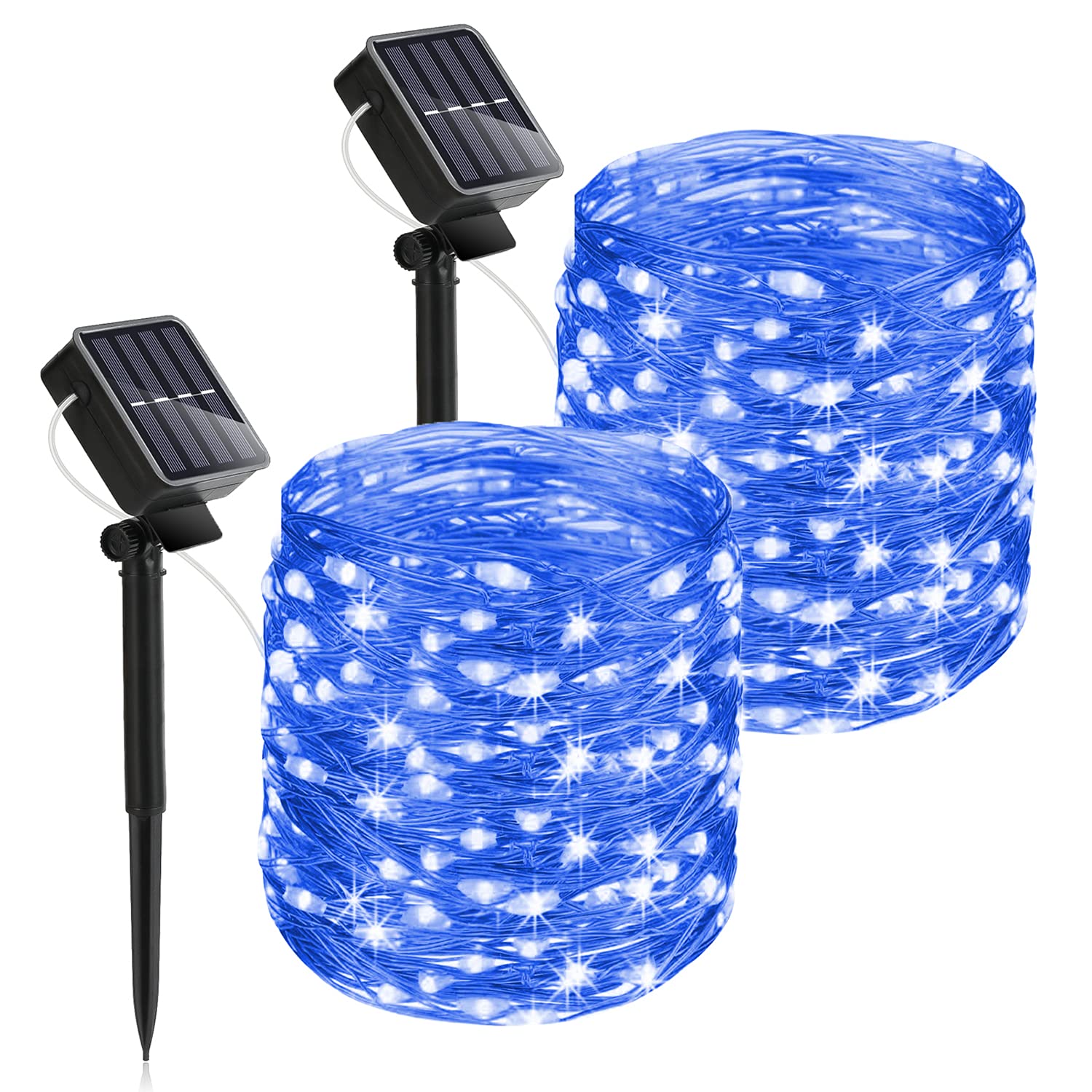 Heaffey 40FT Solar Fairy String Lights Outdoor - 120 LED Waterproof Copper Wire Lights with 8 Lighting Modes, 2 Pack Blue Solar Powered Decorations for Christmas, Wedding, Patio, Yard & Trees | Perfect for Holiday Parties, Garden Decor & Nighttime Ambiance