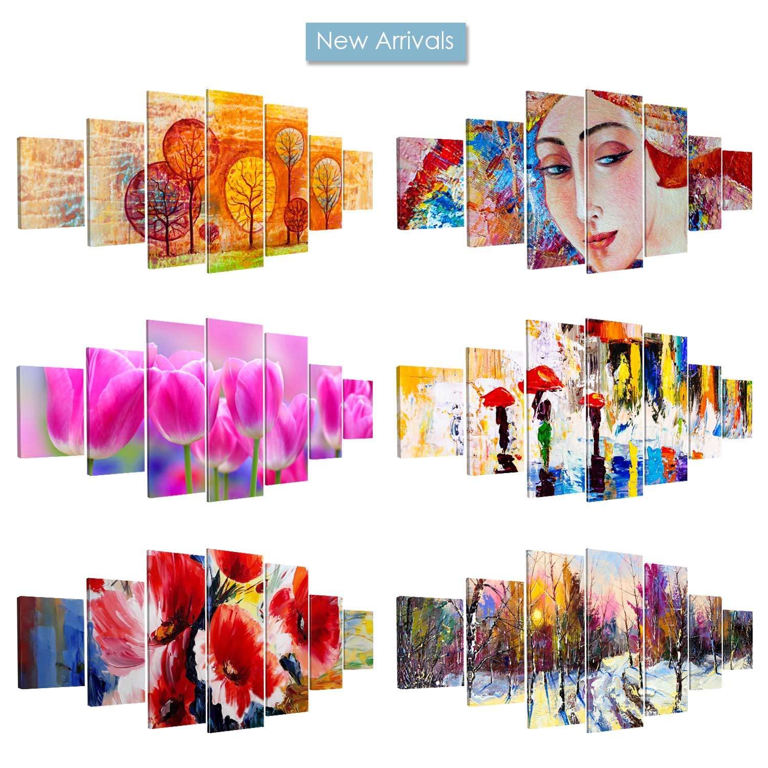 Startonight Large Canvas Wall Art - Sunset Over the Hills Landscape - Modern Framed Set of 7 Panels 40x95 Inches - Perfect for Living Room, Bedroom & Office Decor