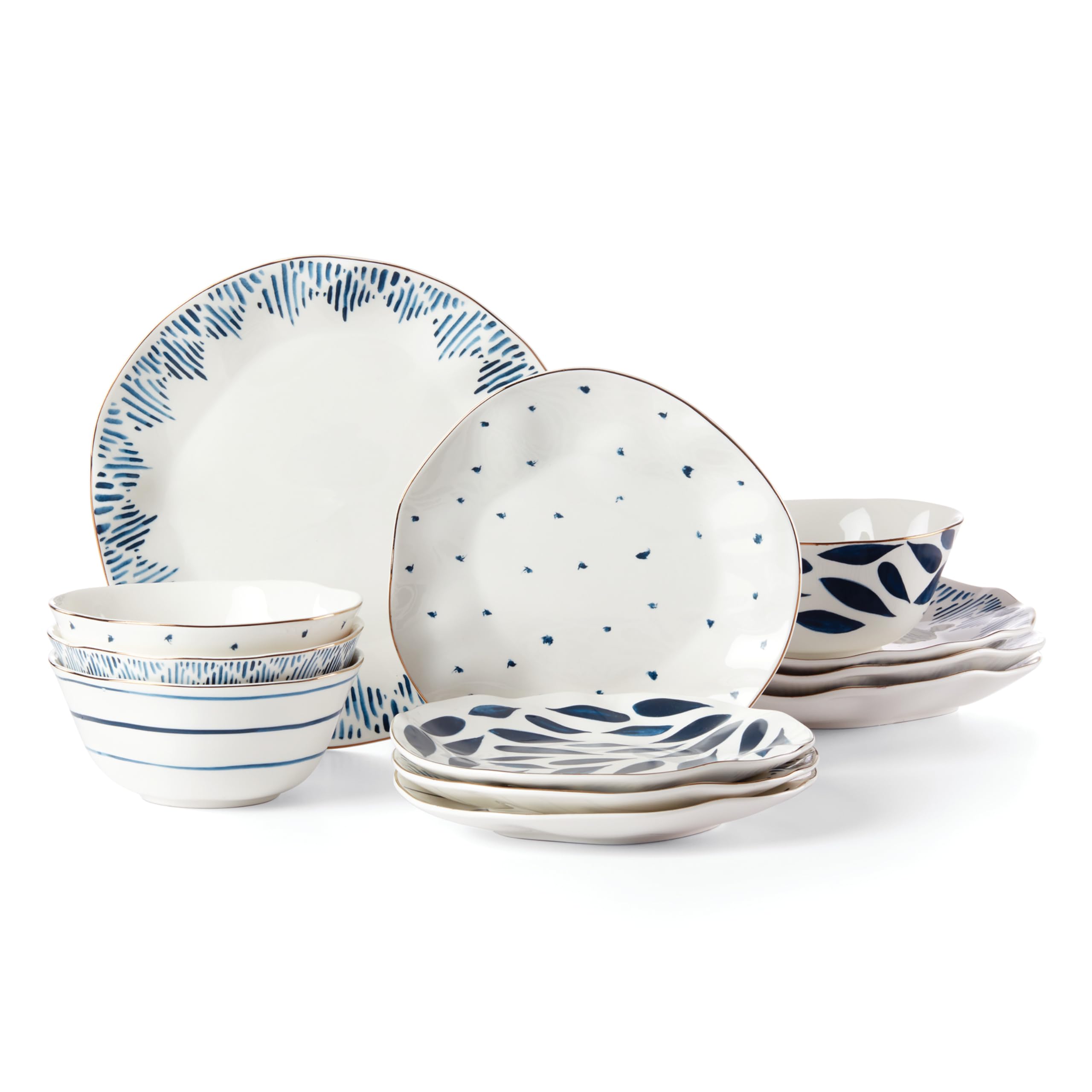 Lenox Blue Bay 12-Piece Dinnerware Set - Elegant Porcelain Dinner Plates, Salad Plates & Bowls - Perfect for Formal Dining, Holidays & Special Occasions
