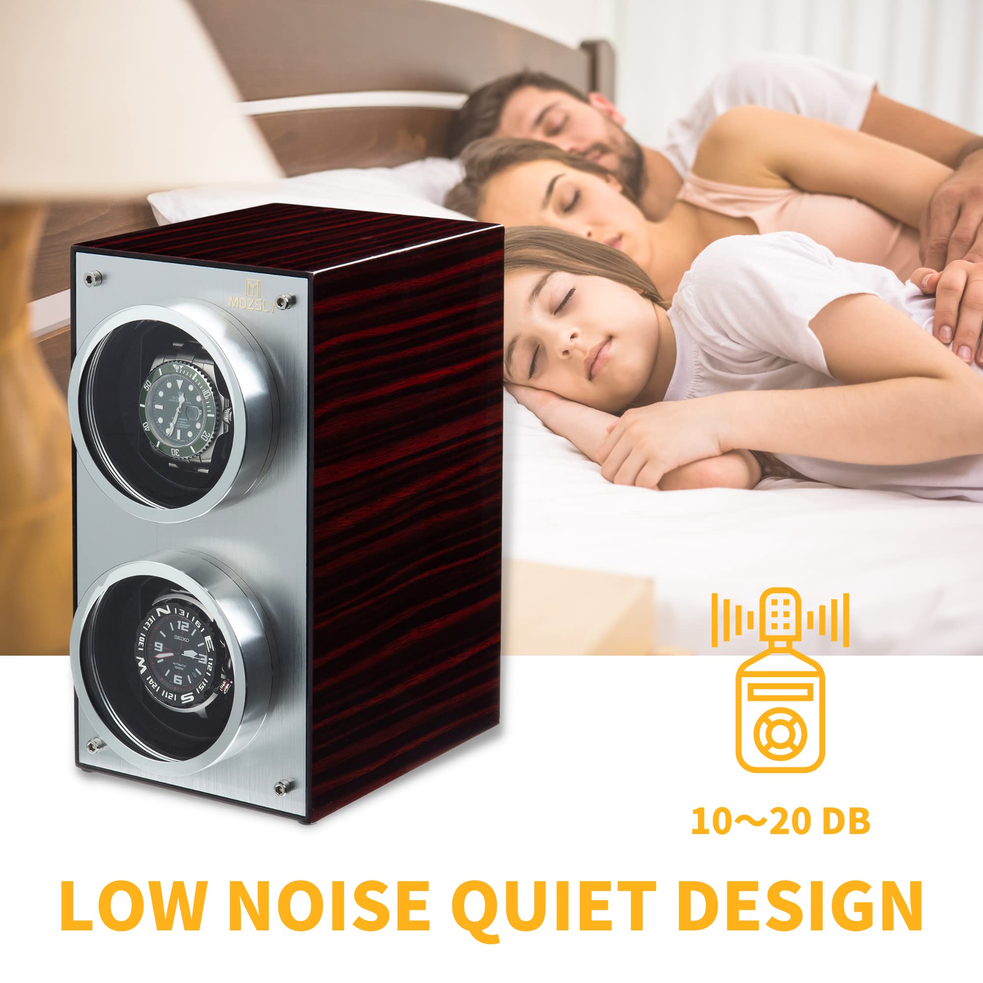 MOZSLY Double Automatic Watch Winder - Quiet Self-Winding Box with 12 Rotation Modes & Elegant Piano Finish - Perfect for Watch Collectors, Luxury Timepiece Storage, and Display Cases for Home or Office