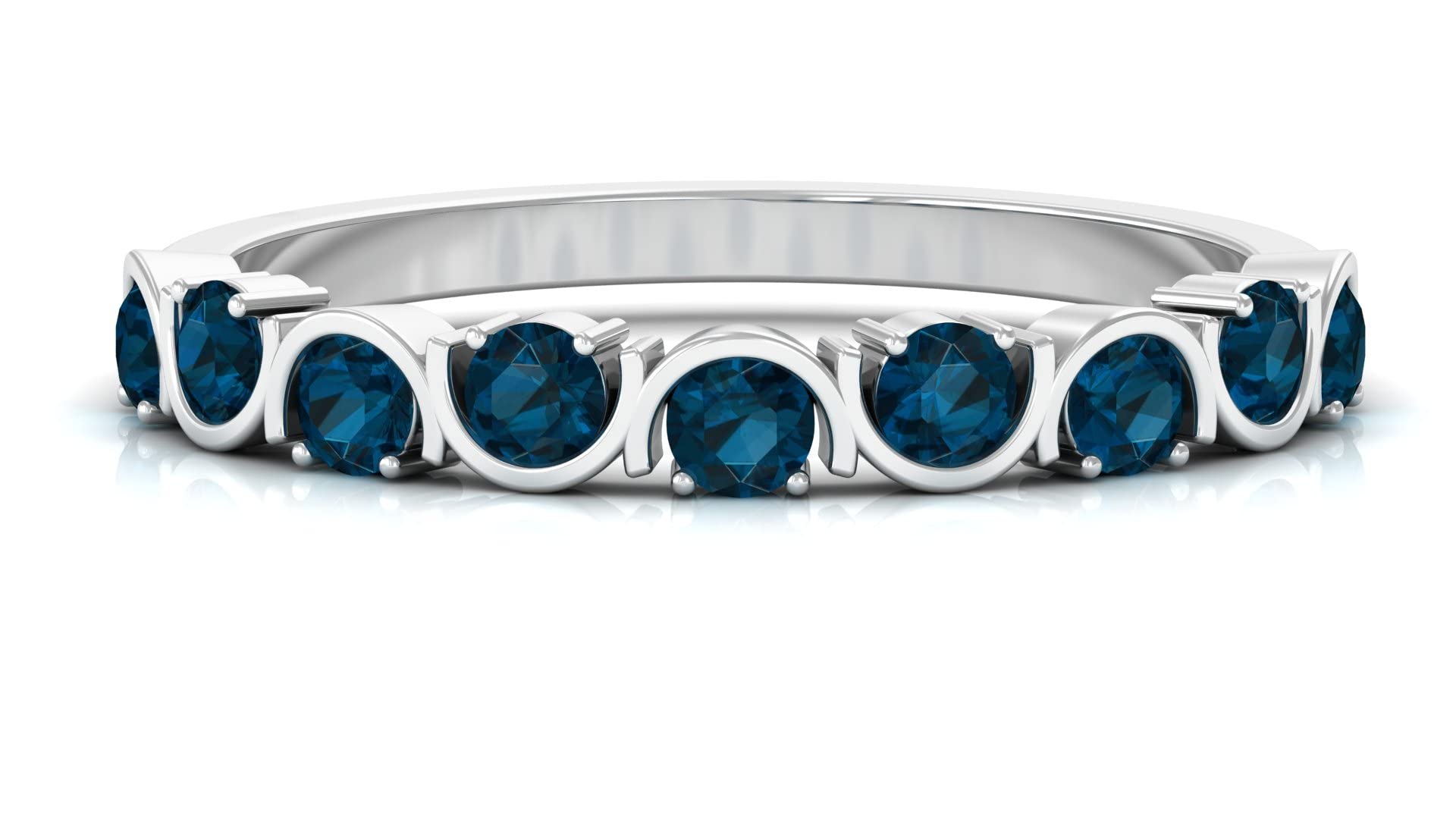 Rosec Jewels 0.75 CT London Blue Topaz 14K Solid Gold Half Eternity Ring for Women - Elegant Wedding Band, Anniversary Gift & Everyday Jewelry