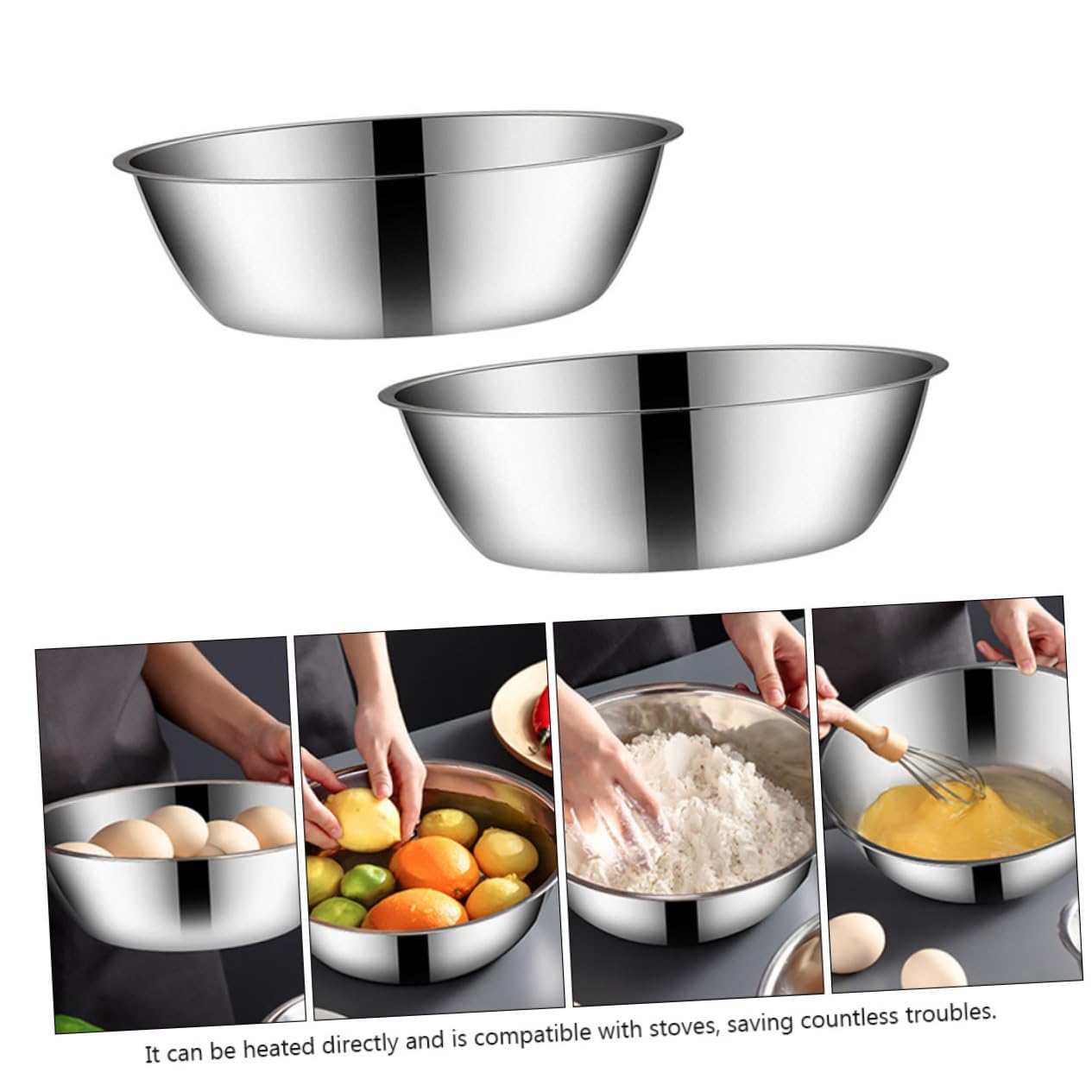 Hemoton 2-Piece Stainless Steel Cooking Pot Set - Multi-Functional Kitchen Pot for Soup, Stew, Food Storage & Fruit Washing - Round Soup Bowl & Vegetable Washing Basin - Perfect for Meal Prep, Camping & Home Cooking