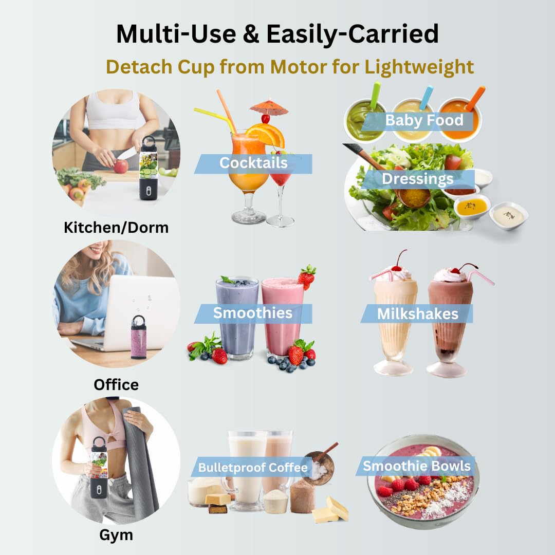 PopBabies 2nd Gen Portable Blender - 7500mAh USB Rechargeable Personal Blender for Smoothies, Shakes & Meal Prep | Hot & Cold Dual Function with 3 Batteries | Powerful, Durable for Travel, Gym & Home Use