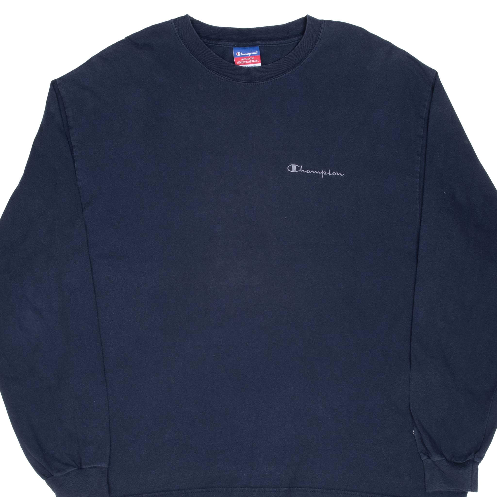 Vintage Champion Embroidered Long Sleeve Blue T-Shirt 2000s XL - Retro Streetwear for Men & Women - Perfect for Casual Wear, Gym, and Everyday Outfits