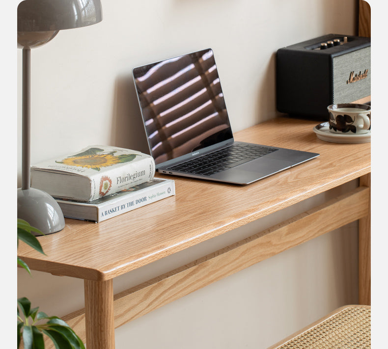 Solid Oak & Cherry Wood Narrow Office Desk - Compact Workspace Solution for Small Spaces & Home Offices