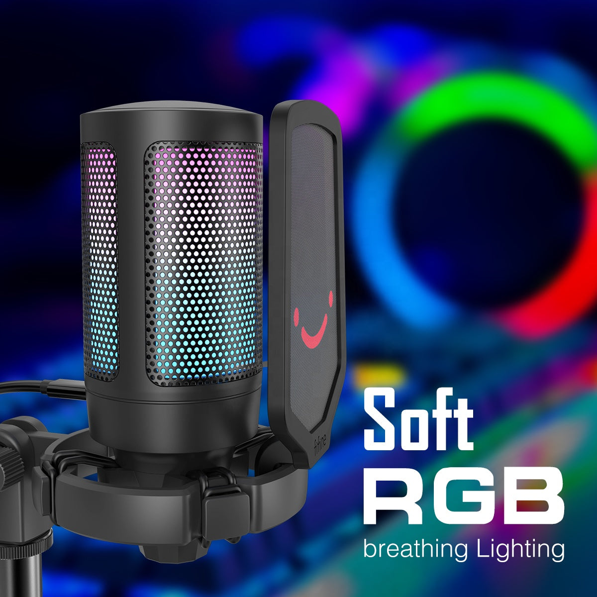 FIFINE A6 RGB USB Condenser Microphone with Mute Button & Gain Control - Professional Studio Quality Mic for PC, Mac, Gaming, Streaming, Podcasting, YouTube, Discord & Voice Recording