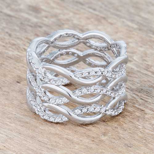 0.88ct Cubic Zirconia Rhodium Plated Twist Wide Cocktail Ring for Women - Elegant Statement Jewelry for Parties, Weddings & Special Occasions