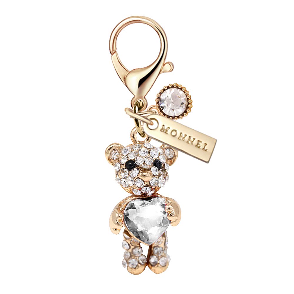 Crystal Teddy Bear Lobster Clasp Charm Necklace with Clear Heart Pendant & Gift Pouch - Perfect for Valentine's Gifts, Birthday Presents & Jewelry Making (1pc)