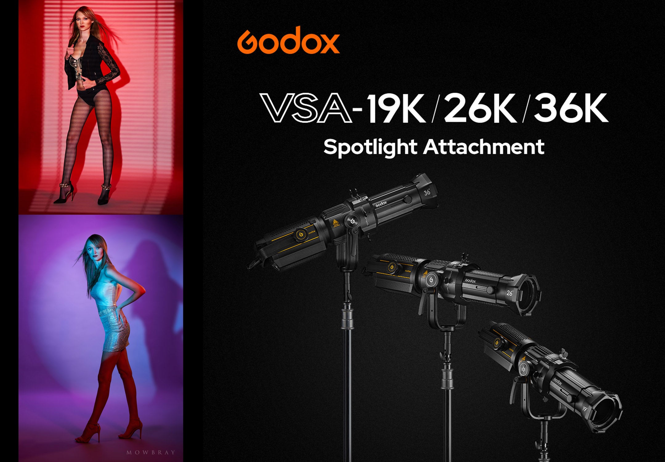 Godox VSA 26K Spotlight - Professional LED Video Light with 26000 Lux, CRI≥95, Adjustable Color Temperature 3200K-5600K for Photography, Videography, and Studio Lighting