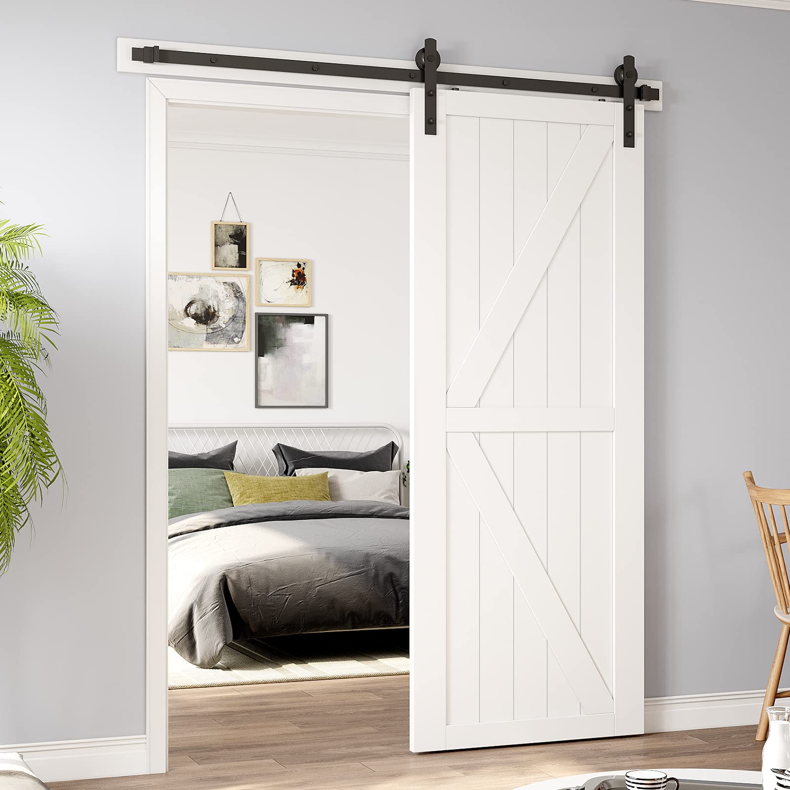 1.8m Heavy Duty Sliding Barn Door Hardware Kit with Damper - Smooth Track Rail Roller System for Rustic Home, Office & Industrial Use