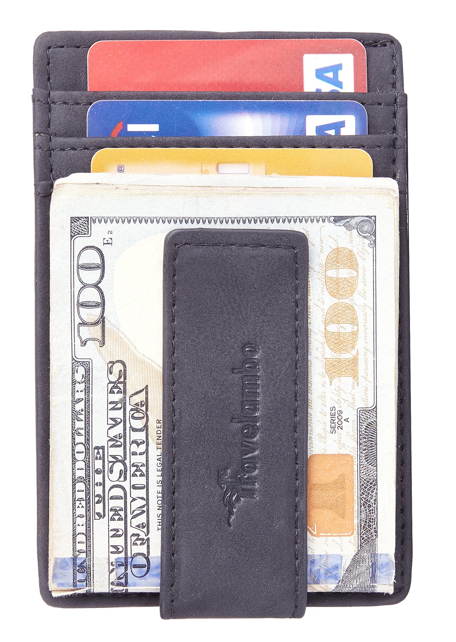 Travelambo Magnetic Front Pocket Wallet for Men - Slim Minimalist RFID Blocking Money Clip & Card Holder (Black Smooth) - Perfect for Travel, Business & Everyday Use