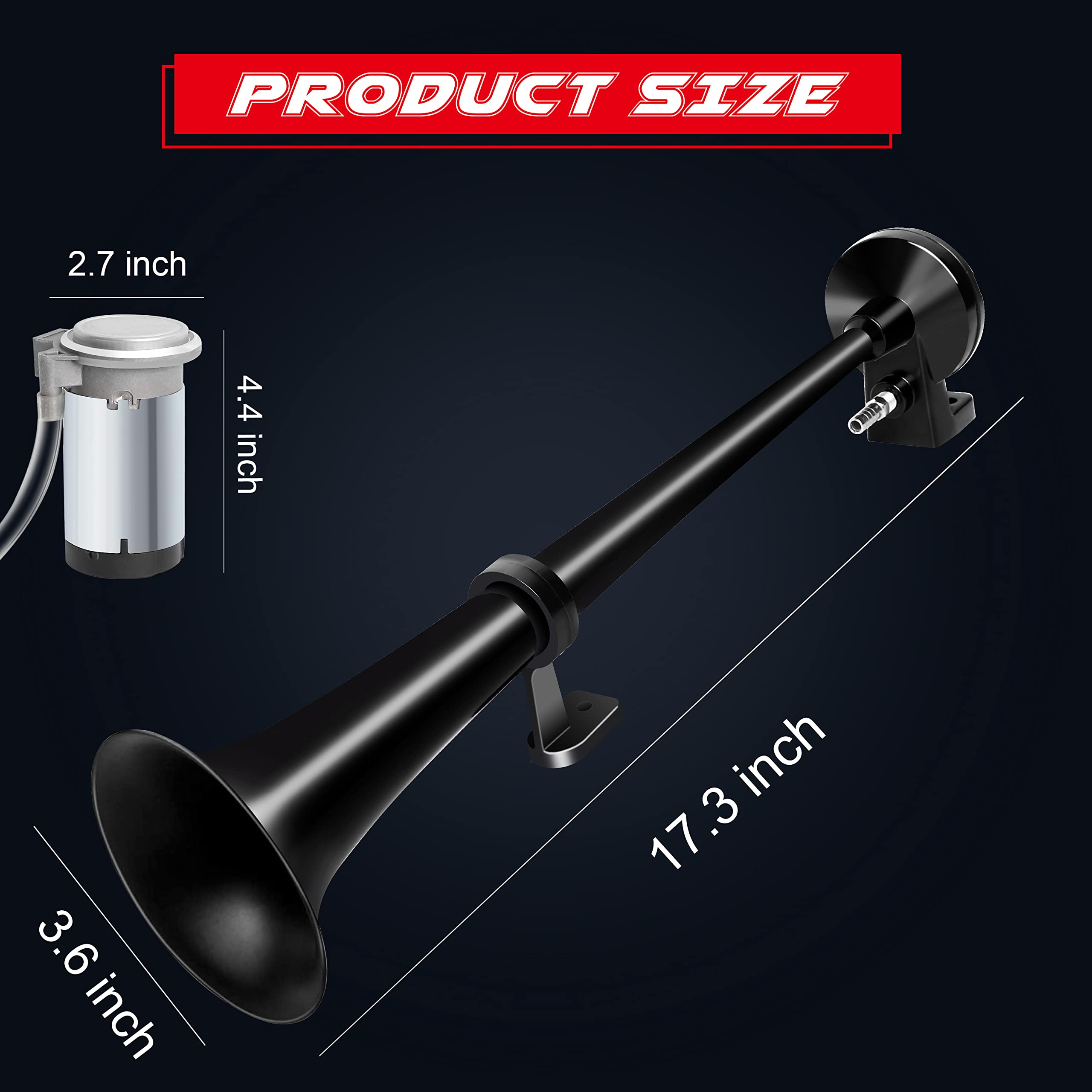 150DB Super Loud Air Horn Kit for Trucks, Boats & Cars - 120 PSI Air Compressor Included (Black, Single Pack) - Perfect for Emergency Alerts, Sporting Events & Vehicle Safety