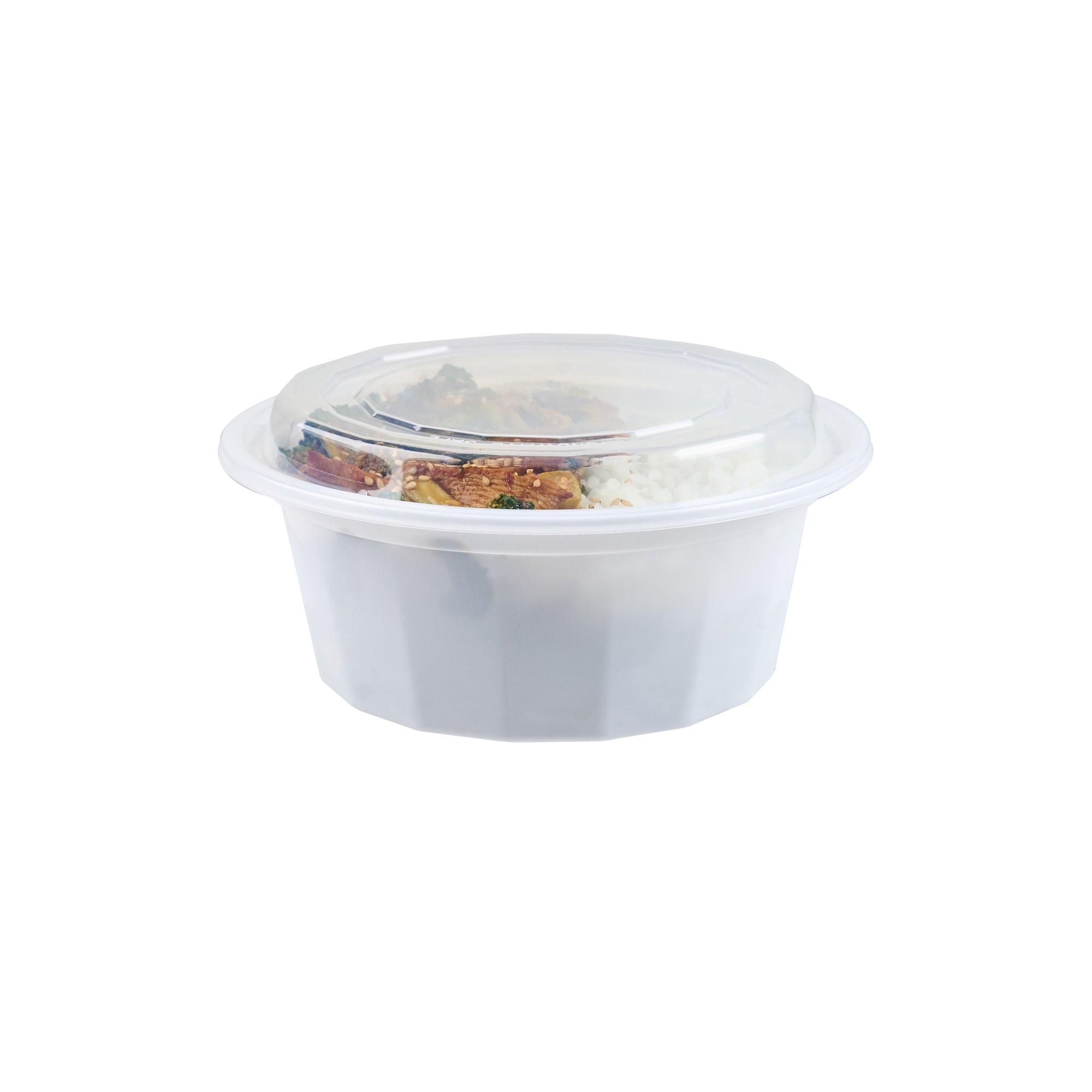 32 oz Round White Plastic Food Storage Containers with Clear Lids - Microwave Safe Takeout Boxes (7.25