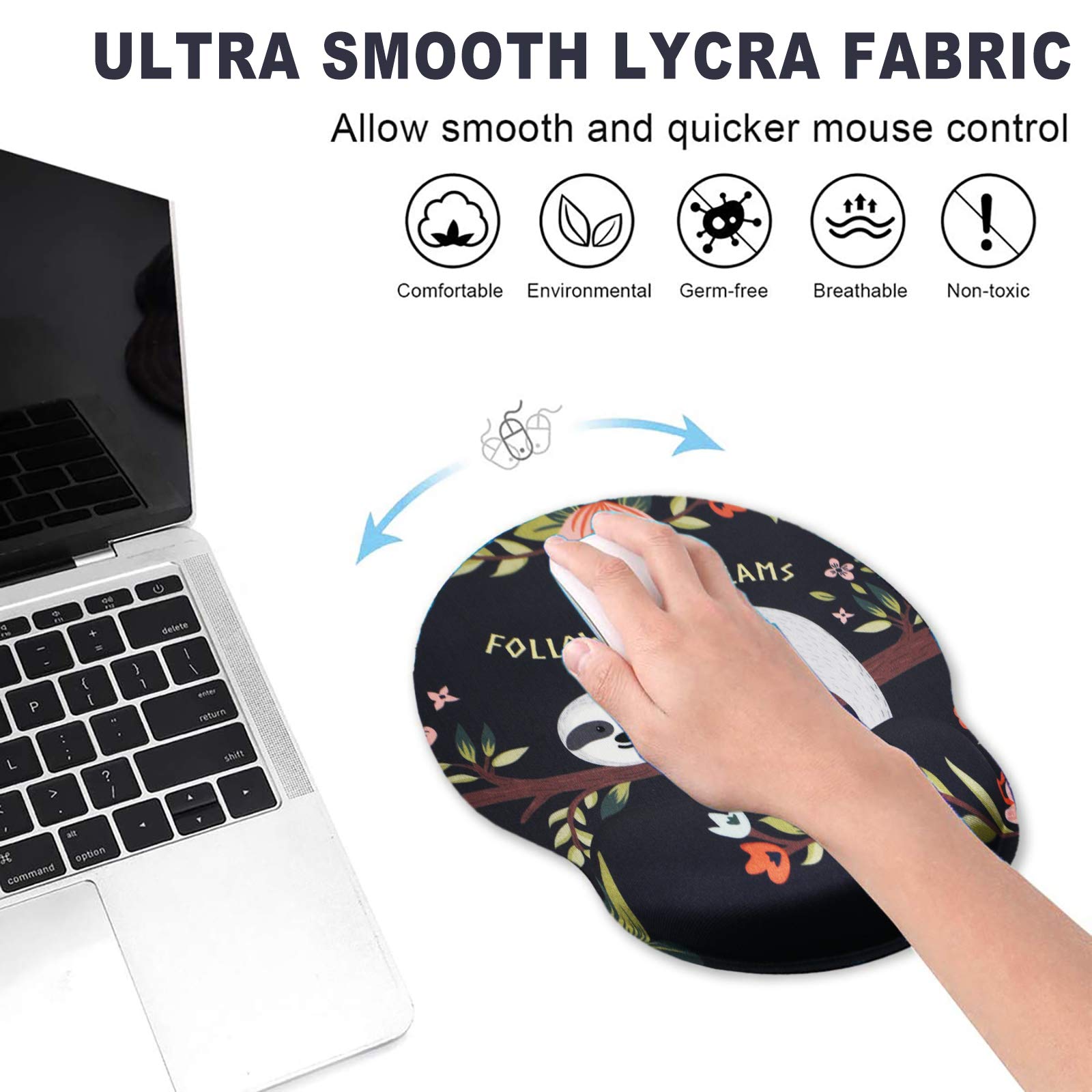 ToLuLu Ergonomic Gel Mouse Pad with Wrist Rest - Non-Slip Rubber Base & Memory Foam for Pain Relief - Perfect for Office, Gaming & Home Computer Use - Cute Sloth Design (Black)