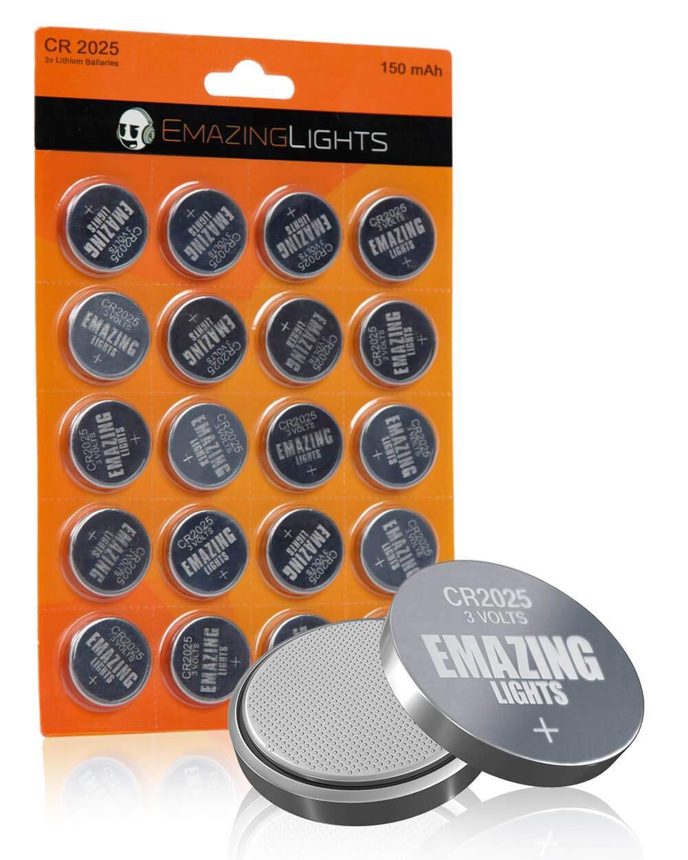 EmazingLights CR2025 3V Lithium Coin Cell Battery - 20 Pack Button Batteries for Watches, Calculators, Key Fobs & Medical Devices - Long Lasting Power Supply