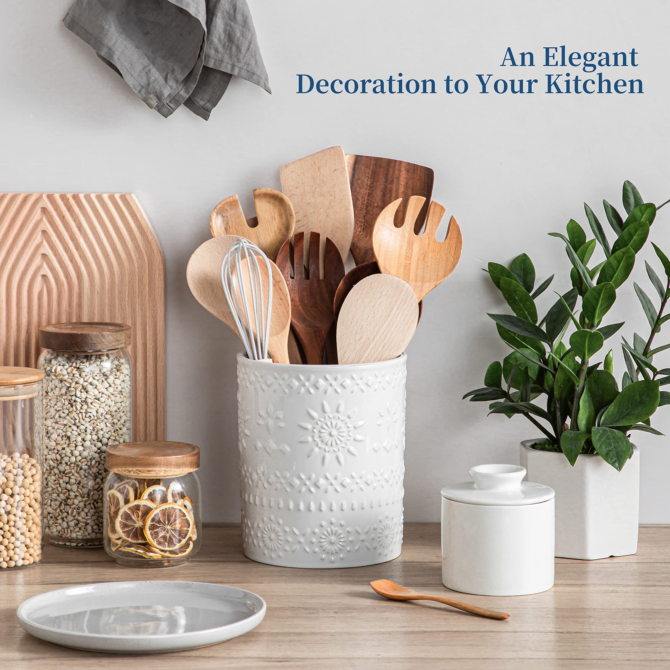 LOVECASA Extra Large Ceramic Utensil Holder - 7.2