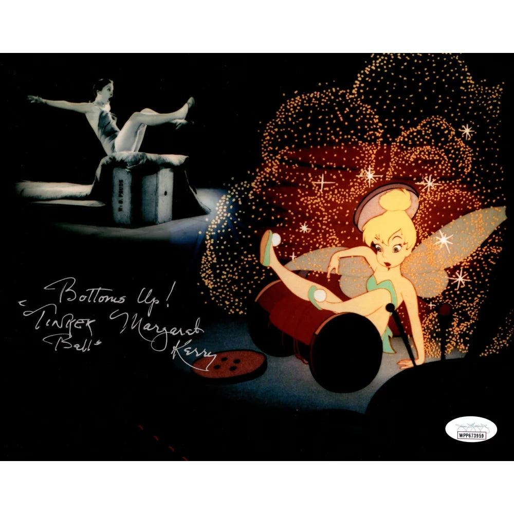 Margaret Kerry Signed Tinker Bell 8x10 Photo - 'Bottoms Up!' Inscription with JSA COA - Peter Pan Autograph Collectible - Perfect for Disney Fans & Animation Memorabilia Collections
