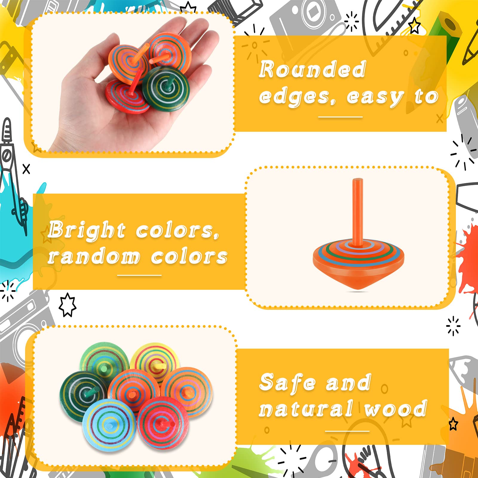 Colorful Wooden Spinning Tops for Kids - Educational Toys & Party Favors for Birthday Gifts