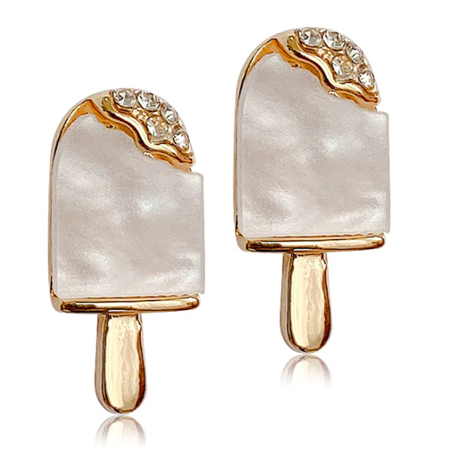 SLSF Hypoallergenic Silver Ice Cream Stud Earrings for Women & Girls - Sweet Treat Food Jewelry for Everyday Wear, Parties & Gifts