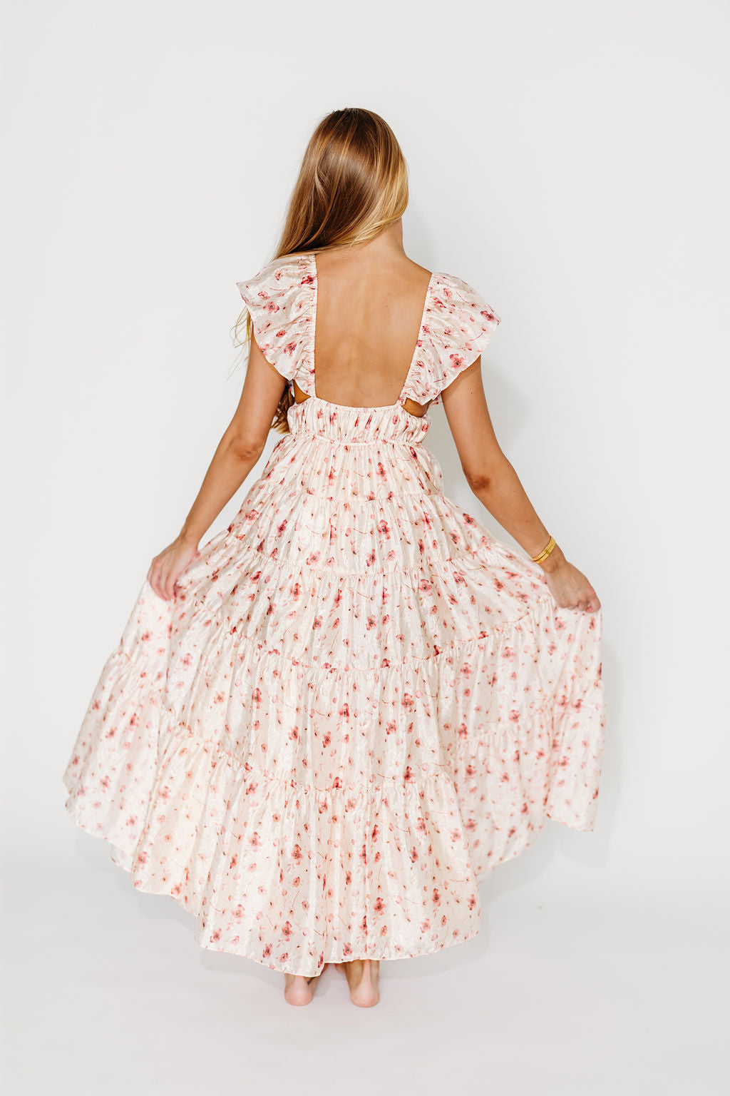 Enchanted Floral & Gingham Ruffled Maxi Dress in Pink Rose - Elegant Summer Wedding Guest Dress for Beach Parties & Outdoor Events
