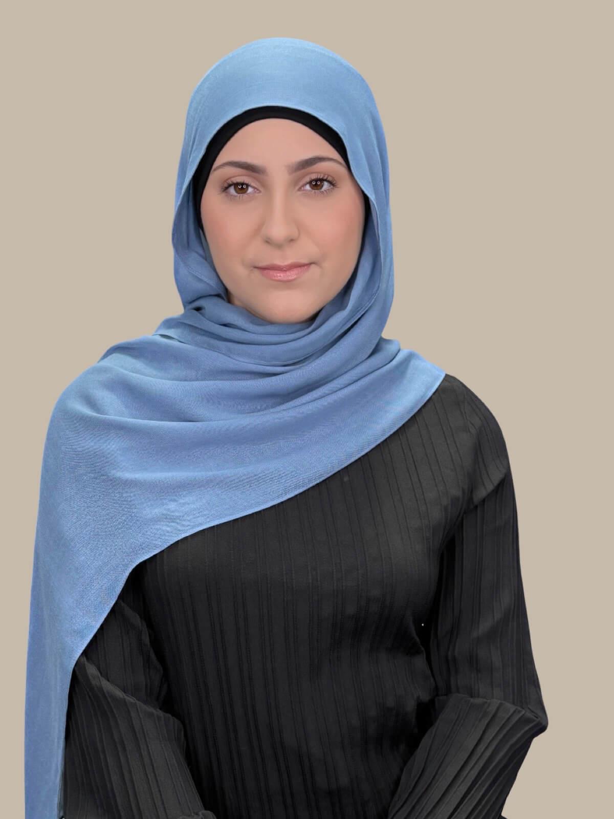 Stylish Modish Girl Cotton Modal Hijab Scarf - Soft & Breathable Steel Blue - Perfect for Daily Wear, Prayer & Fashion Outfits