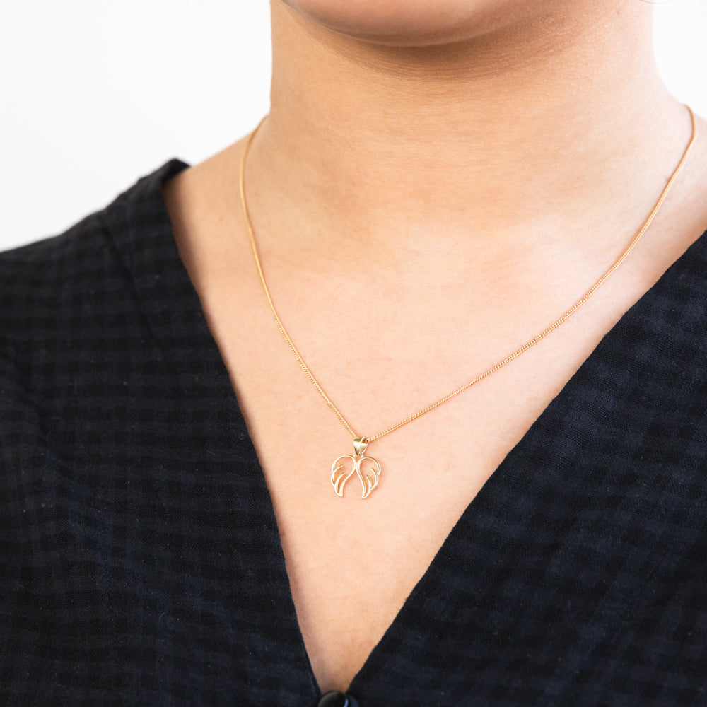 9ct Yellow Gold Angel Wings Pendant Necklace - Elegant Jewelry Gift for Women - Perfect for Birthdays, Anniversaries & Special Occasions