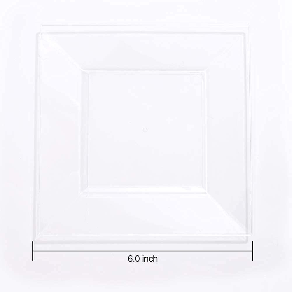 100PCS Clear 6-Inch Square Disposable Plastic Plates & 60PCS 9.5-Inch Clear Square Disposable Plates - Perfect for Parties, Picnics, BBQs, and Events