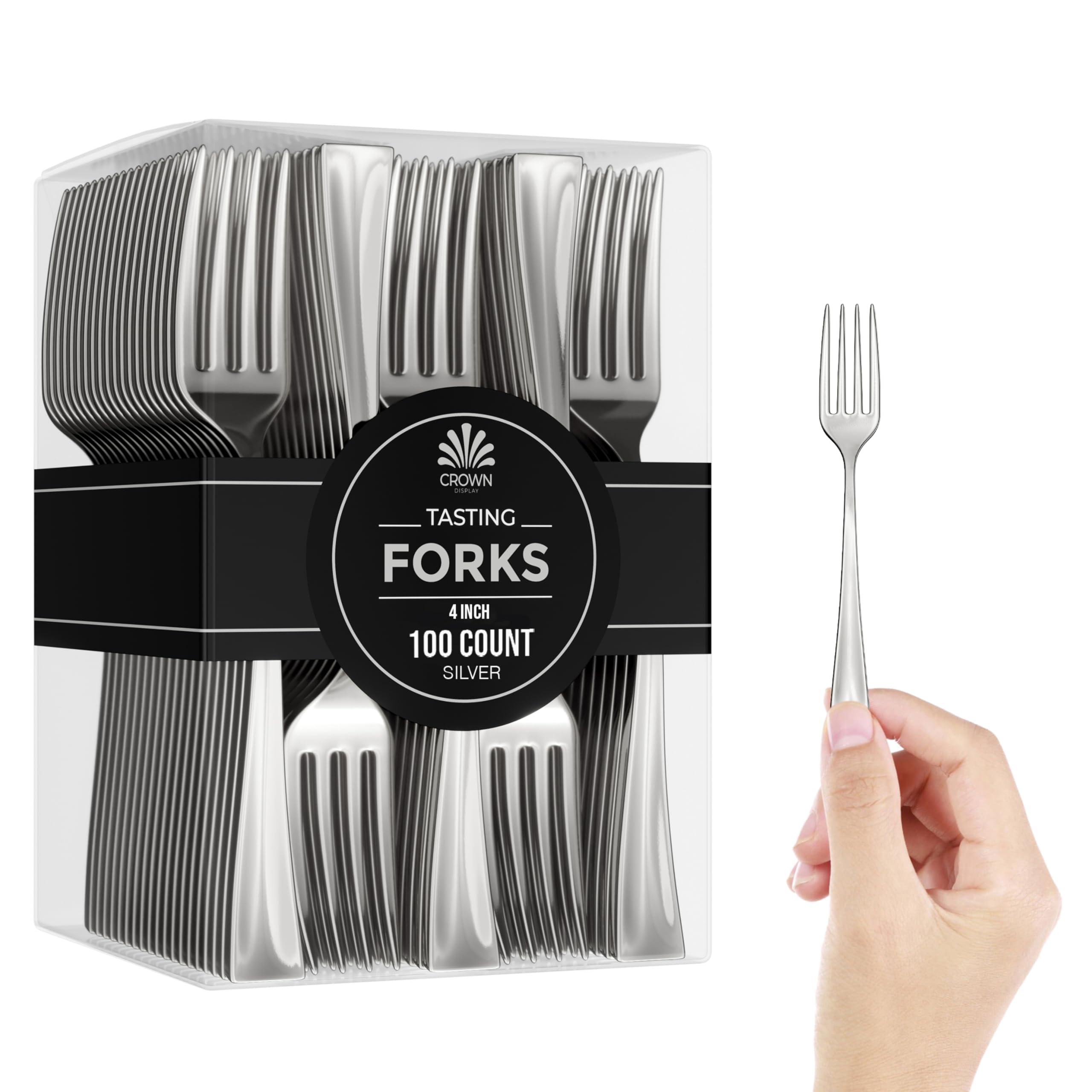100-Pack Premium Plastic Mini Forks - Heavy Duty Silver-Look Dessert Forks for Parties, Catering & Tasting Events - Elegant Disposable Silverware for Weddings, Picnics & Buffets