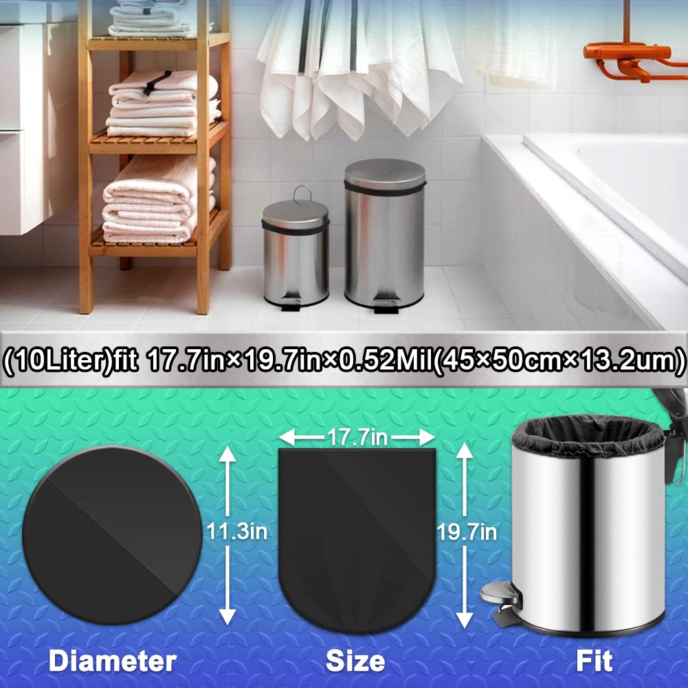 AOSULI 3 Gallon/10 Liter Small Bathroom Trash Bags - 100 Count Black Plastic Waste Basket Liners for Bathroom, Office & Kitchen Garbage Cans | Perfect for Small Spaces, Under Sink & Desk Bins