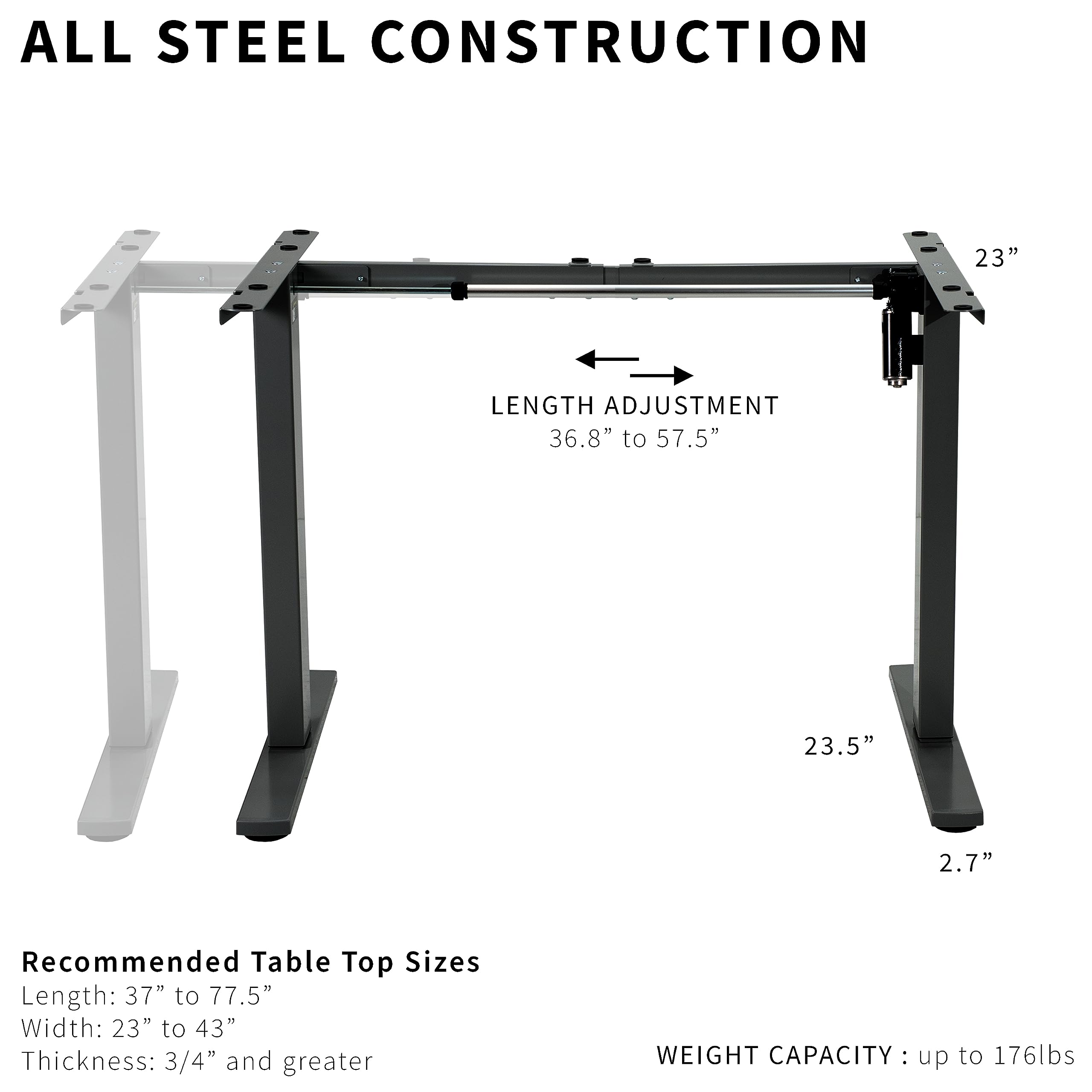 VIVO Electric Standing Desk Frame - Adjustable Height Workstation with 220 lbs Capacity, Brushless Motor & Memory Controller, Black (DESK-V100EBY) - Perfect for Home Office, Gaming Setup, and Ergonomic Workspaces
