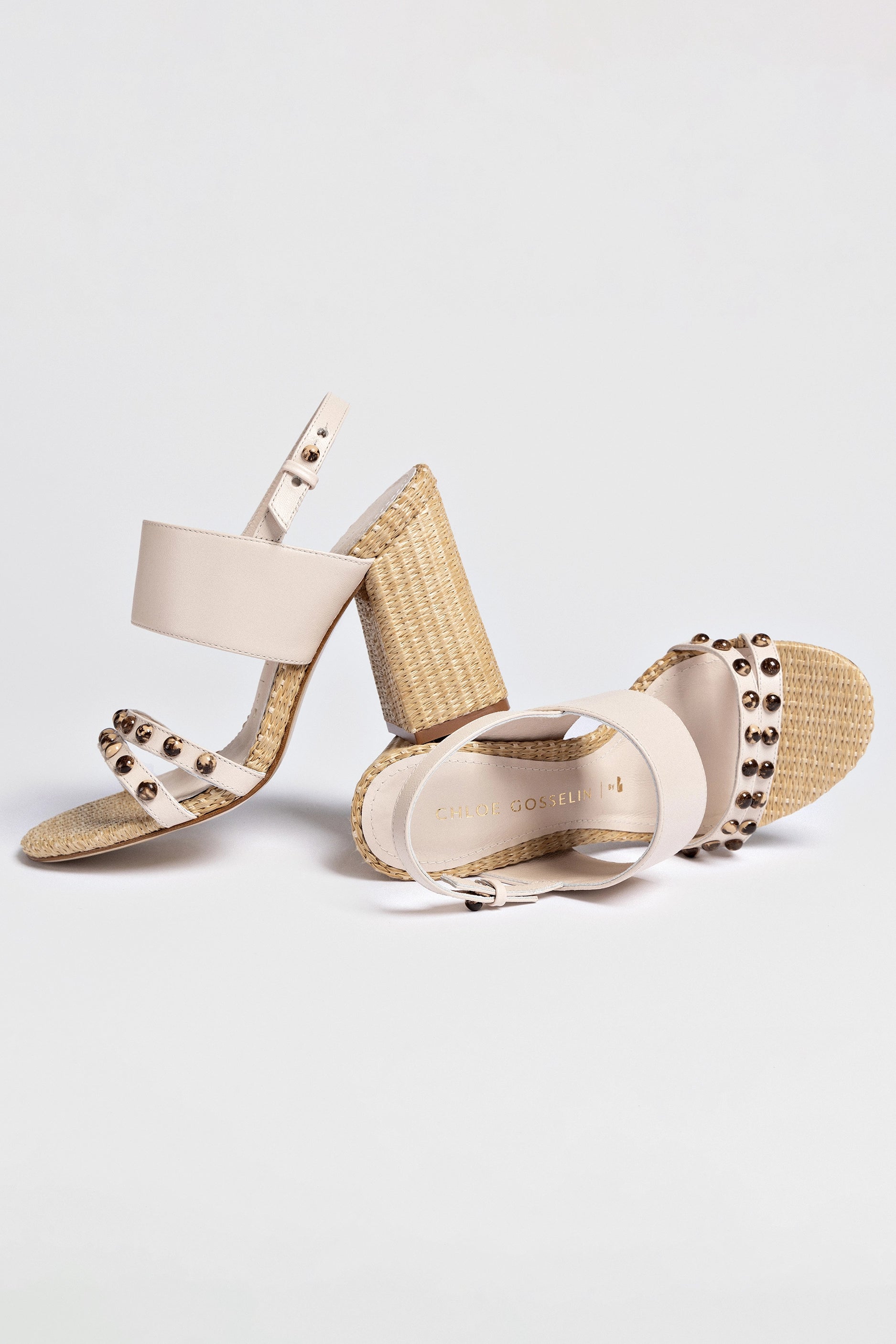 Chloe Gosselin by Larroudé Margot Women's Sandals - Puff Cream Leather & Natural Raffia Strappy Heels | Perfect for Summer Weddings, Beach Vacations & Boho Chic Outfits