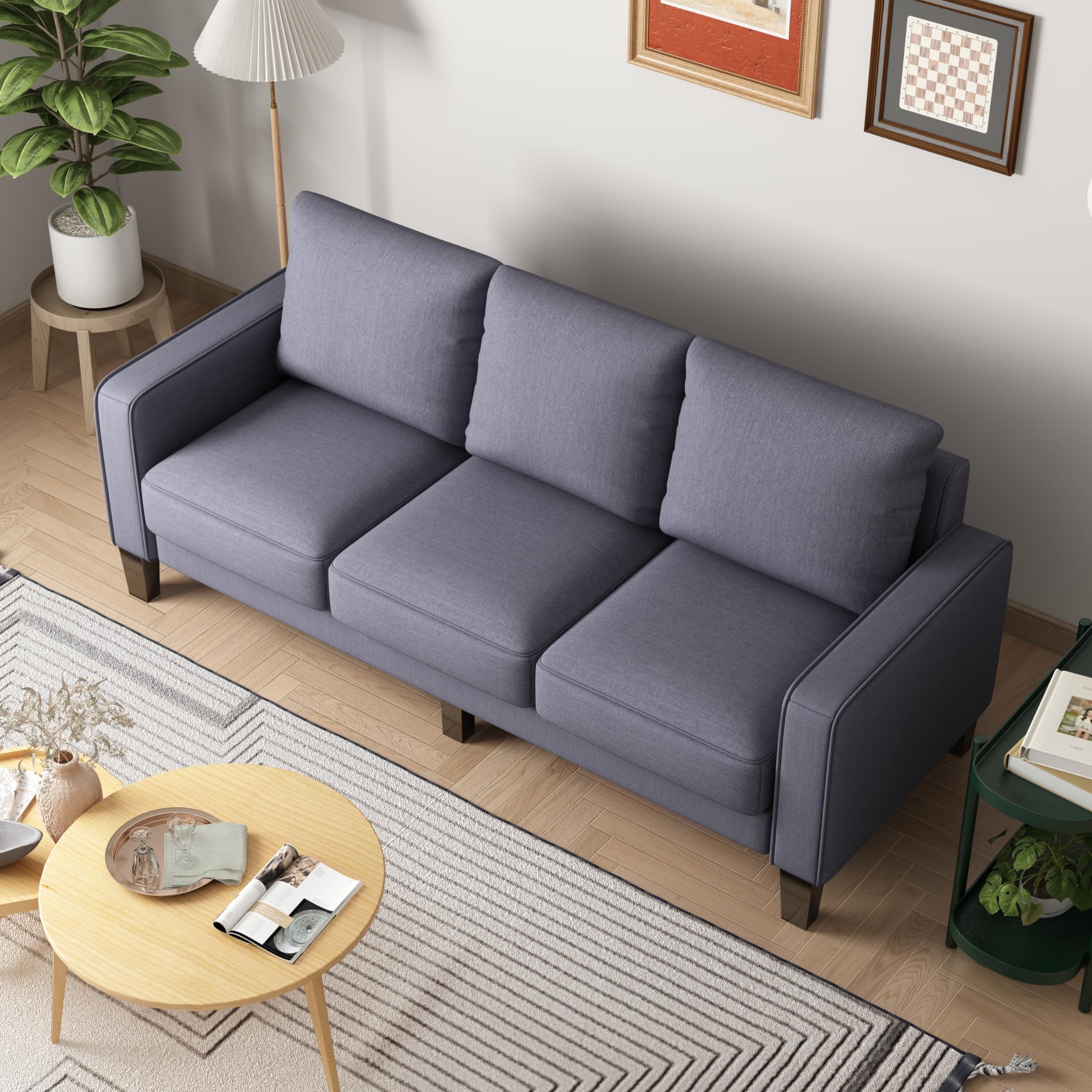 Dark Grey Ottoman Footstool with Soft Fabric Upholstery - 23 Inch Round Storage Pouf for Living Room, Bedroom & Home Decor