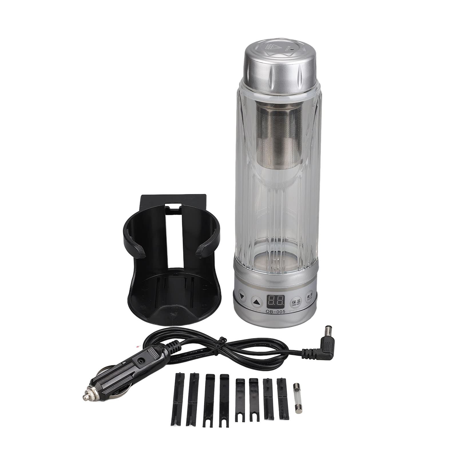 Zerodis Stainless Steel Travel Mug with Transparent Lid - Portable Car Heater Cup for Coffee, Tea, Milk & Instant Noodles - Silver | Perfect for Road Trips, Commuting & Office Use