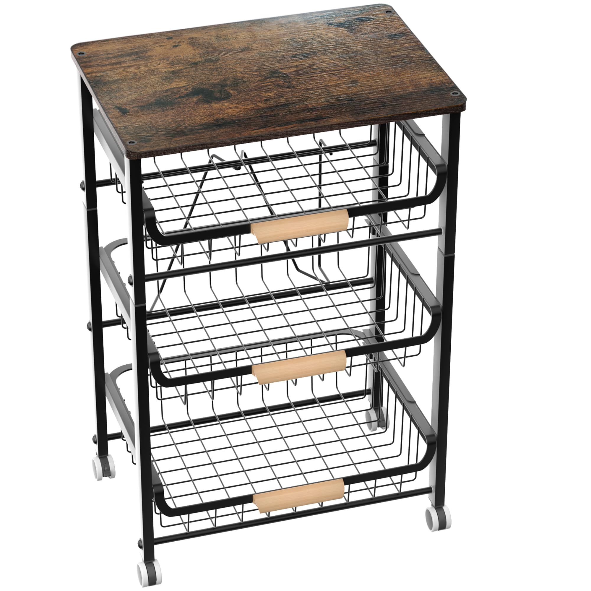 4-Tier Stackable Metal Fruit Basket Organizer - Pull-Out Sliding Storage Rack for Kitchen Countertop, Pantry & Dining Room - Black Space-Saving Food Storage Solution for Fruits, Vegetables & Snacks