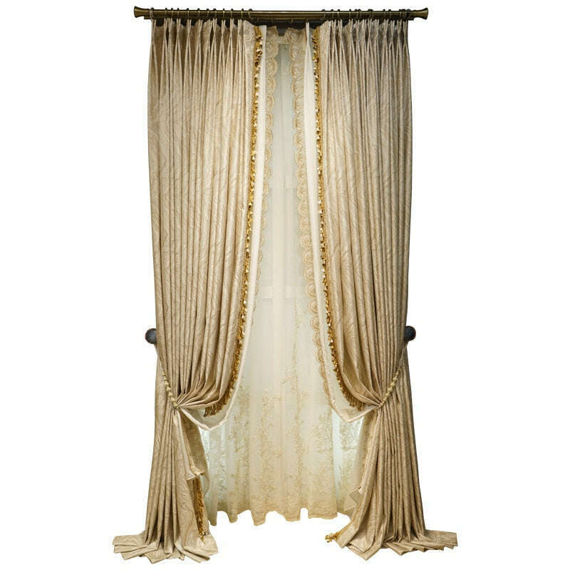 Luxury Mila French Jacquard Curtains - Elegant Beige Window Drapes for Living Room & Bedroom Decor