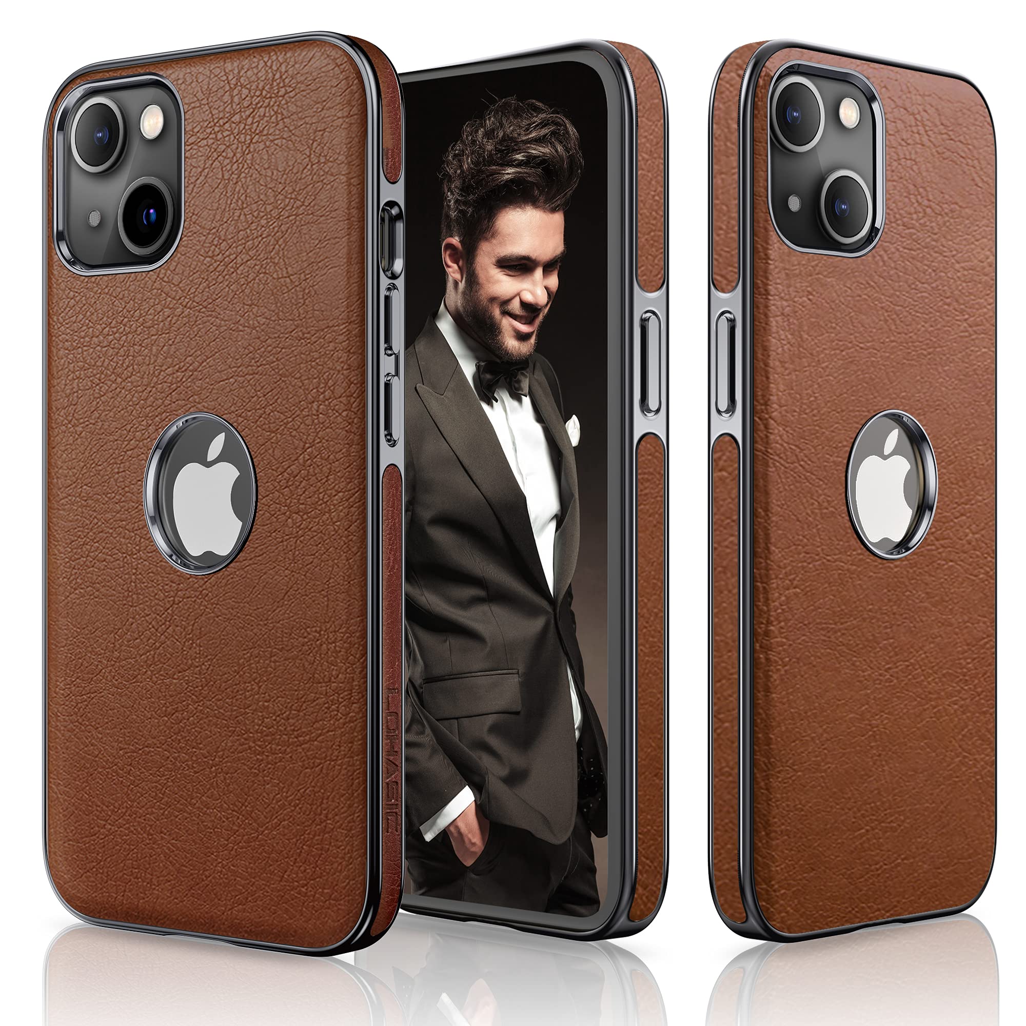 Premium Leather iPhone 13 Case (6.1 inch 2021) - Vintage Brown Business Style Shockproof Cover with Soft Grip & Anti-Scratch Protection | Perfect for Office, Travel & Everyday Use