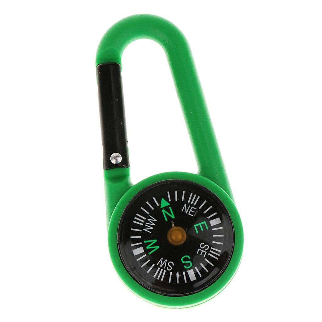MERISHOPP 2 in 1 Multifunctional Camping Carabiner with Mini Compass - Lightweight Hiking Keychain for Outdoor Adventures, Backpacking & Survival Gear (Green) - Perfect for Hiking, Camping, Travel & Emergency Preparedness
