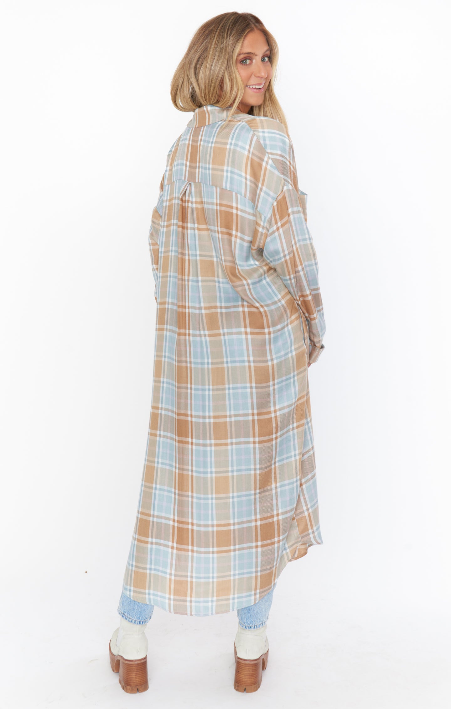 Leo Button Down Tunic Top - Stylish Georgetown Plaid Flannel Shirt for Women | Casual Office Wear & Fall Layering Outfit