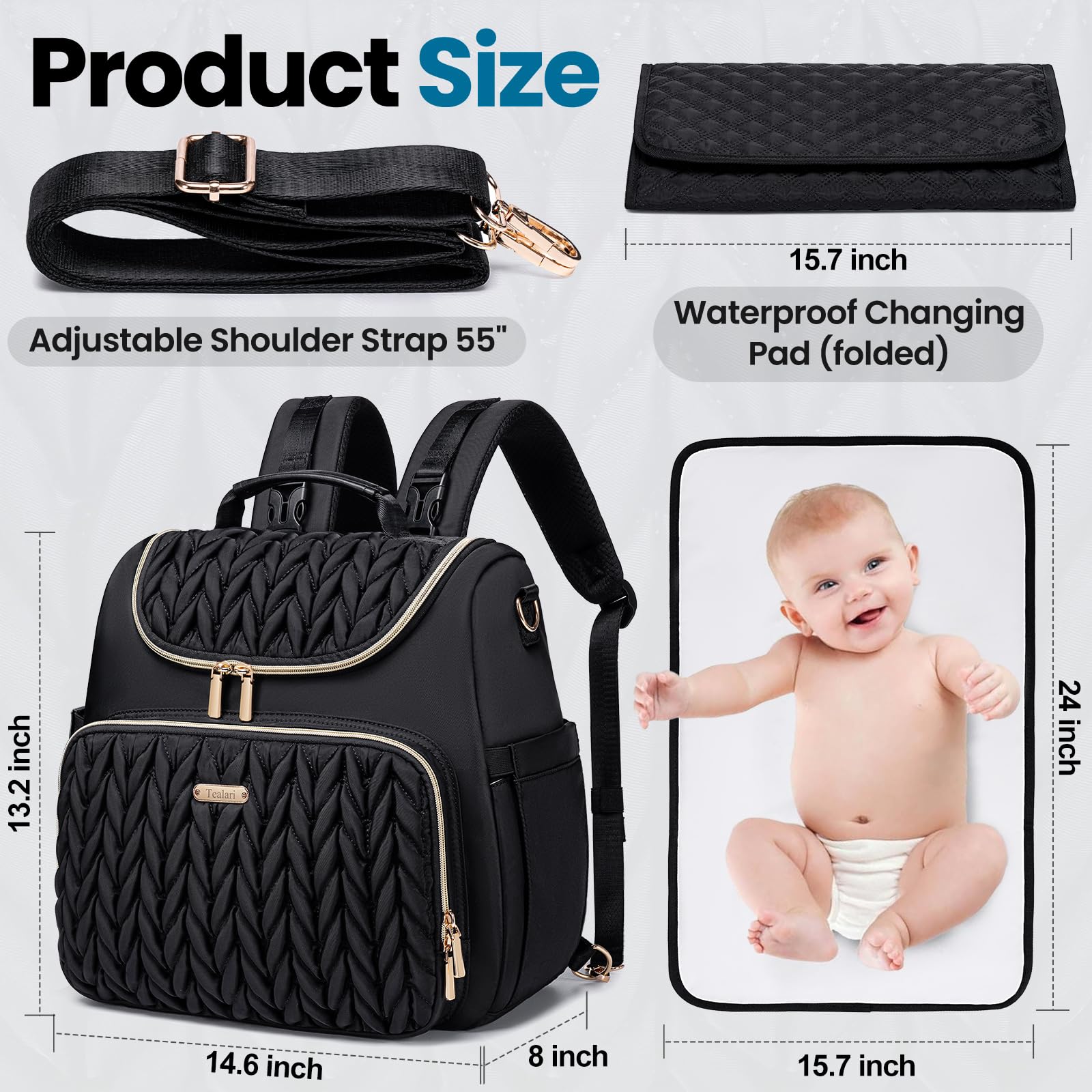 4 in 1 Convertible Diaper Bag Backpack - Waterproof Baby Diaper Bag with Changing Pad - Converts to Tote, Backpack, Stroller Bag & Crossbody - Perfect for Travel, Shopping & Daily Parenting