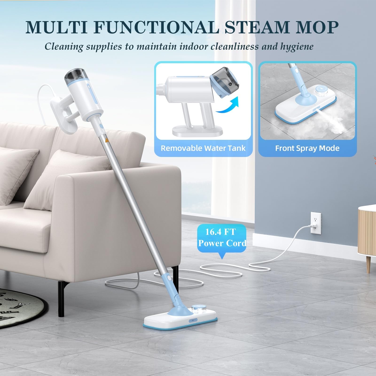 Best Steam Mop with Detachable Handheld Steamer - Powerful Floor Cleaner for Hardwood, Tile, Laminate & All Floors - Multipurpose Home Cleaning Kit with Attachments - Ideal for Kitchen, Bathroom & Pet Areas