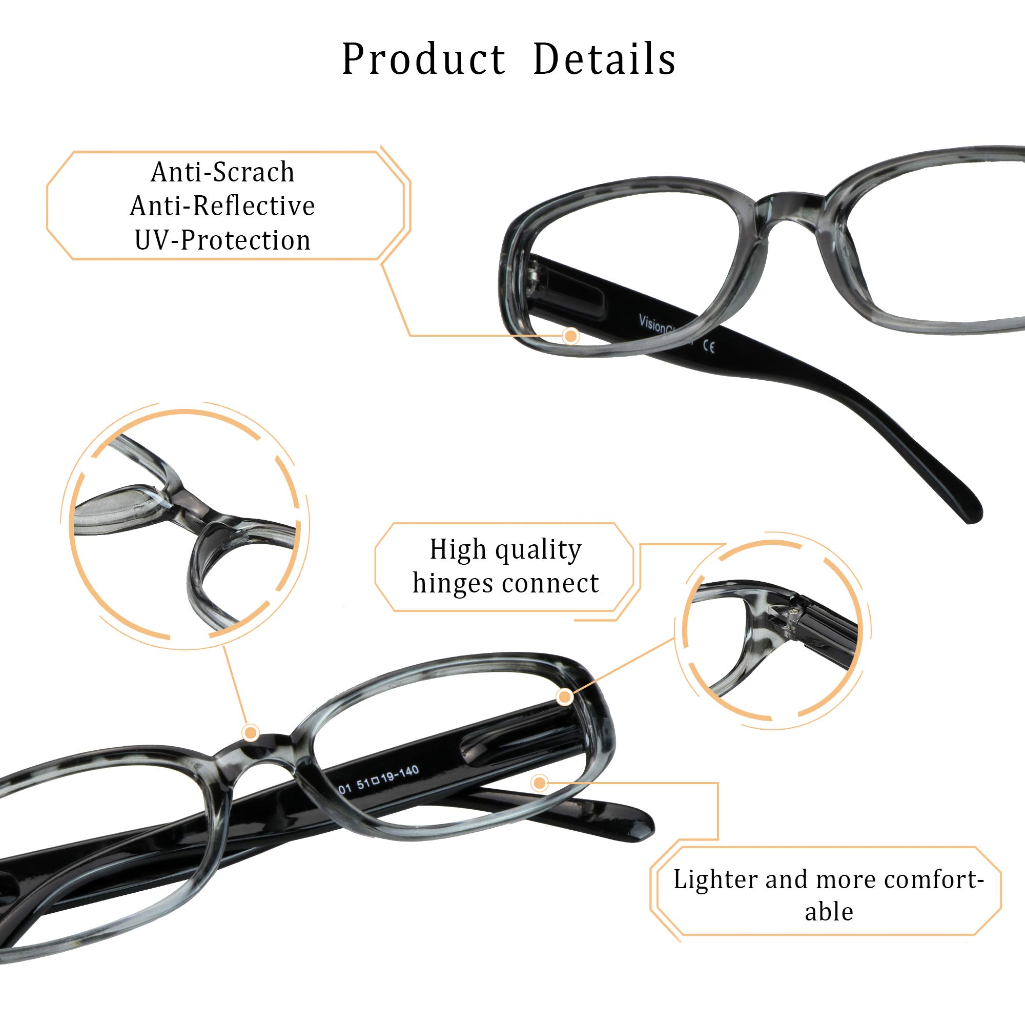 LifeArt 4 Pairs Blue Light Blocking Reading Glasses for Women & Men - Anti Eyestrain Computer Glasses for Office Work, Gaming & Screen Time