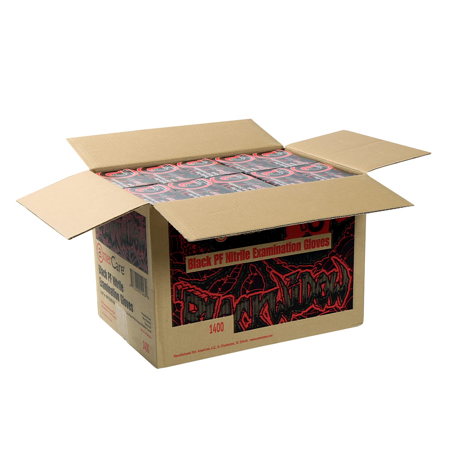 AmerCareRoyal Black Widow Nitrile Latex Free Disposable Gloves - Powder-Free, Exam Grade with Textured Grip, Case of 1000 - Ideal for Medical, Dental, Tattoo & Food Handling Safety