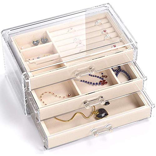 Zhouye 3-Drawer Flannel Jewelry Storage Box - Beige | Organize Rings, Earrings, Necklaces | Perfect for Bedroom, Bathroom & Vanity