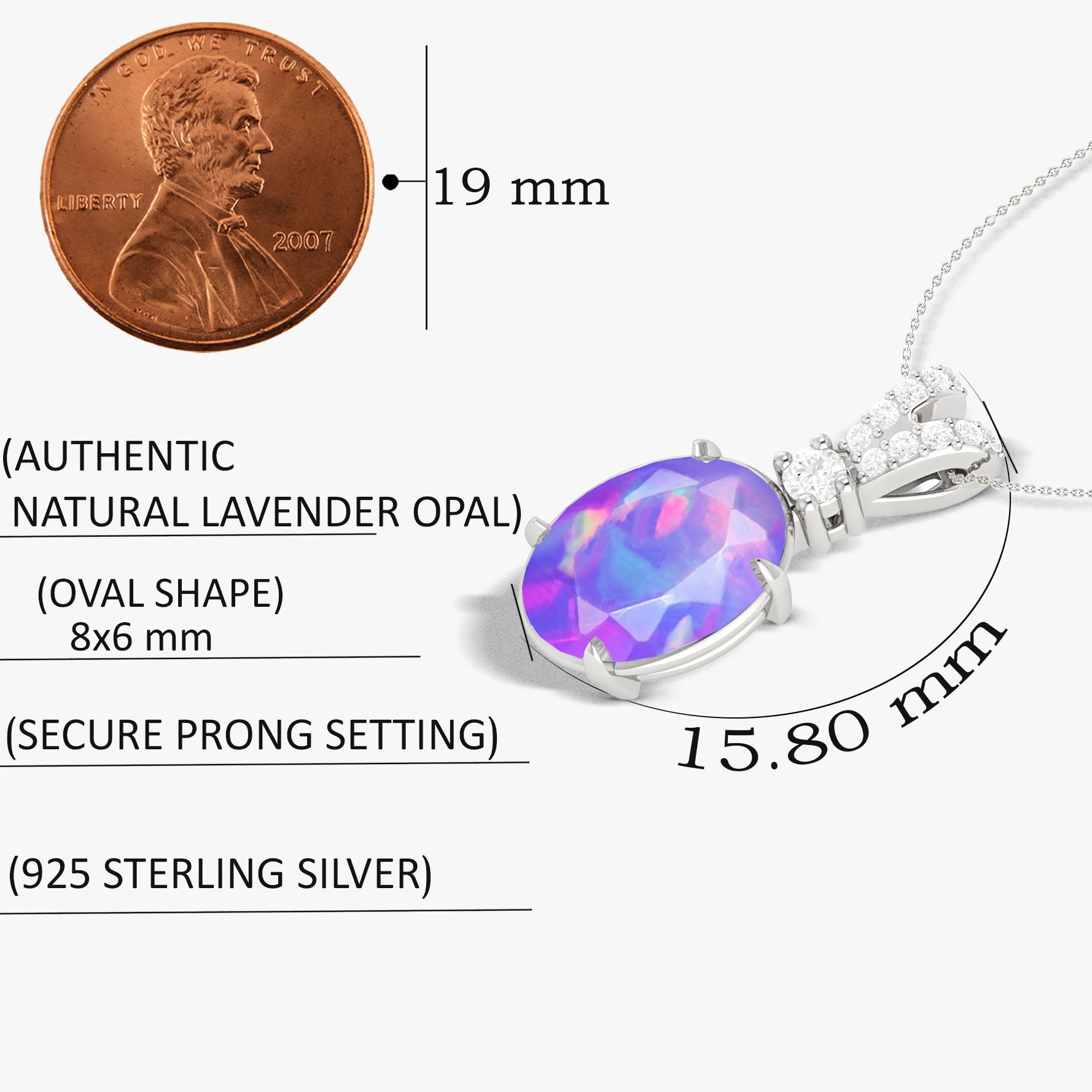 Fire Lavender Opal Gemstone Pendant Necklace for Women - Elegant Handmade Jewelry Gift for Birthday, Anniversary & Special Occasions